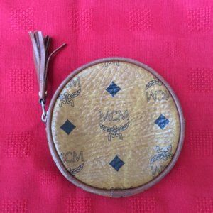 Authentic MCM Cognac Logo Beige credit card, cosmetic, wallet round CASE MCM
